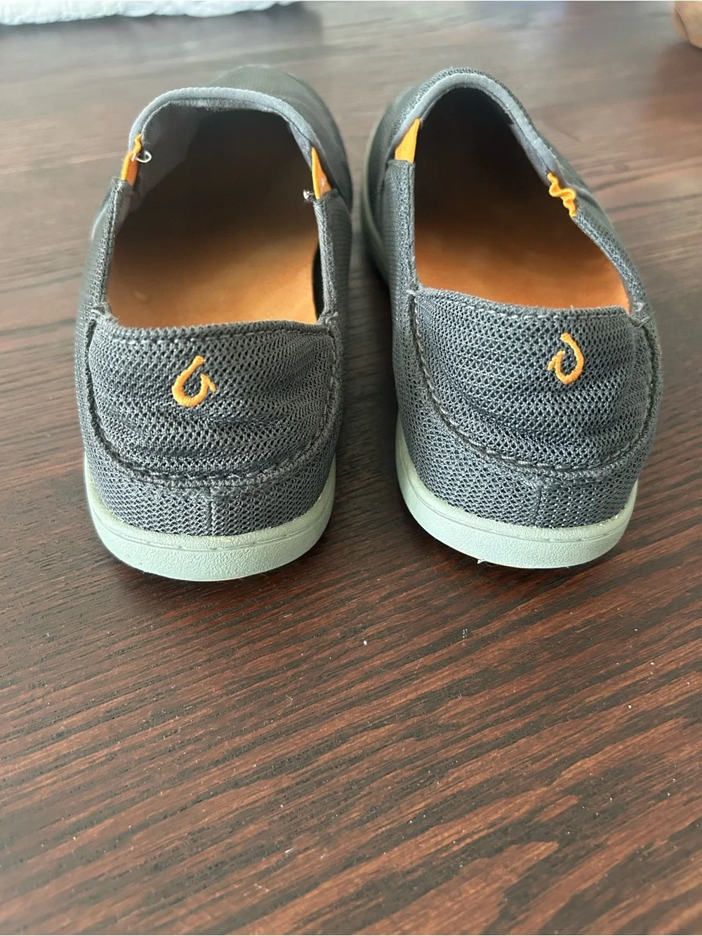 Olukai Men's Dark Gray Mesh Slip-On Loafers with Yellow Accents